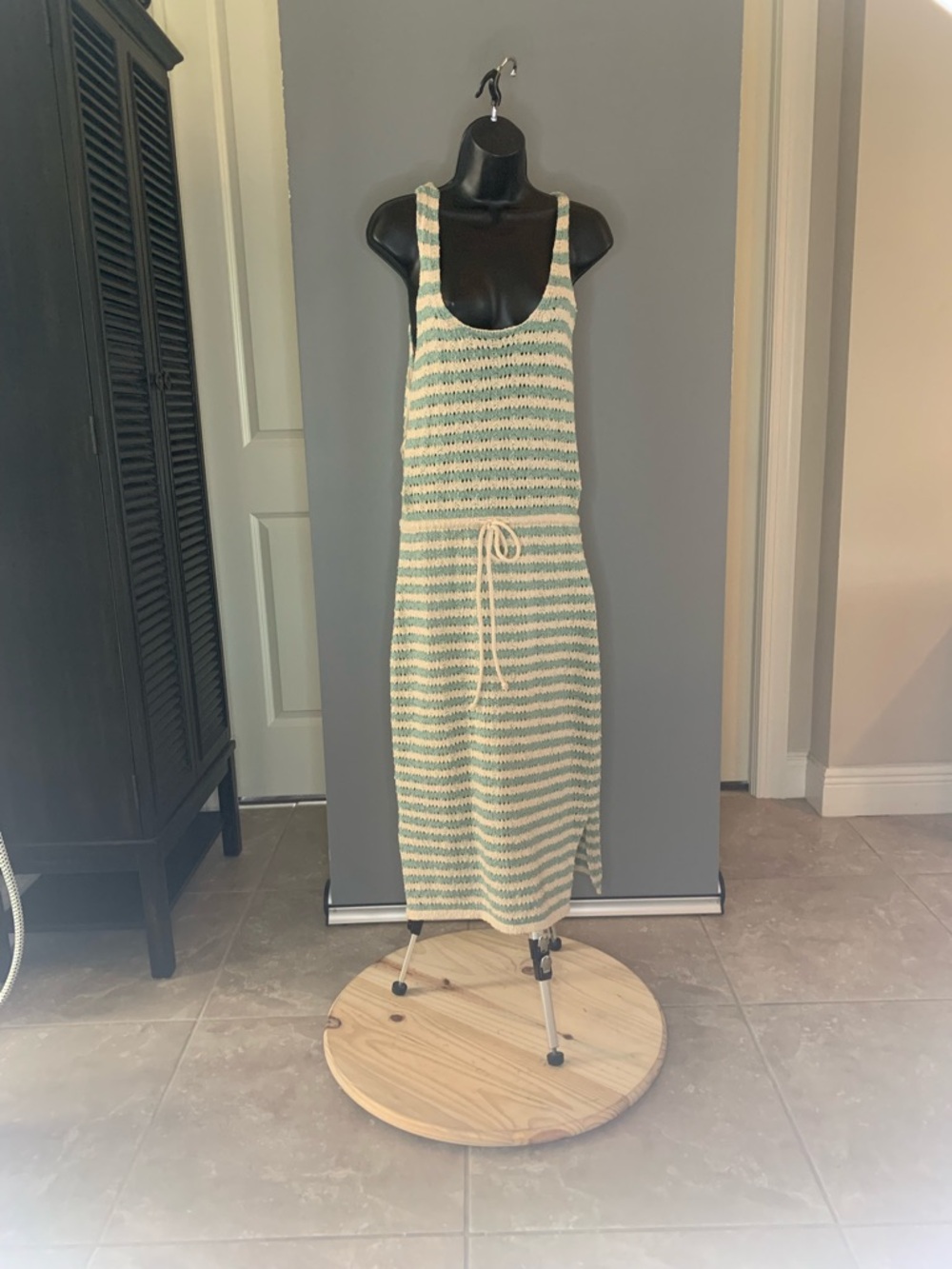 Wishlist Striped Crochet Midi Dress in Ivory and Sage